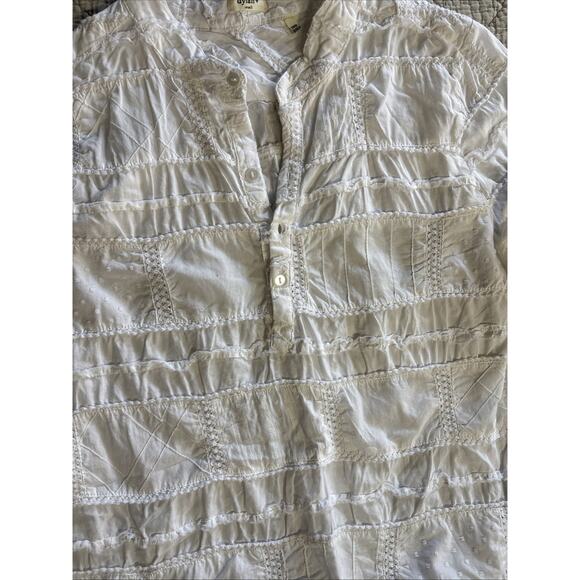 Dylan Highline Cotton Patchwork Long Sleeve Women Sz S 1/4 Button Sundance White - Picture 3 of 8